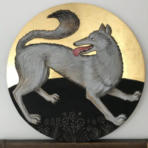 'Wolf' 2025 egg tempera and gilding on gessoed panel 35 cm diam
